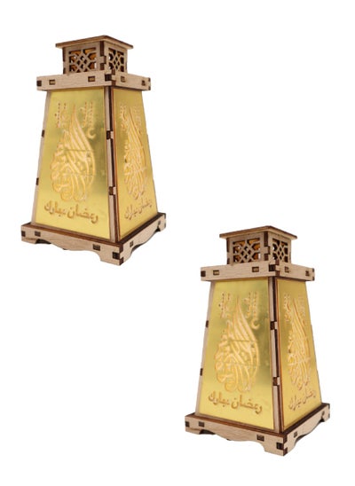 Buy 2 Pcs Wooden Ramadan Lantern Ramadan Mubarak Decoration Light Eid Decoration Lantern Lamp For Indoor And Outdoor Use Decoration Ramadan Light in UAE