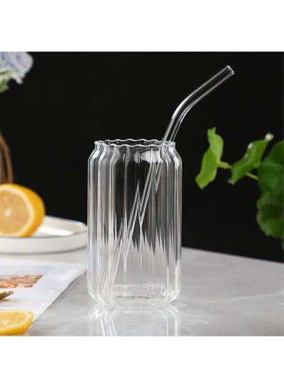 اشتري Can Shaped Drinking Glasses With Glass Straw Clear Cups for Coffee Juice Soda Iced Drinks في الامارات