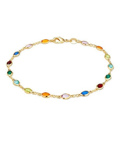 Buy Gold Plated Gold and Multi Color Crystal Baguette Anklet Gold Plated Brass Anklet Bracelet For Women in Saudi Arabia