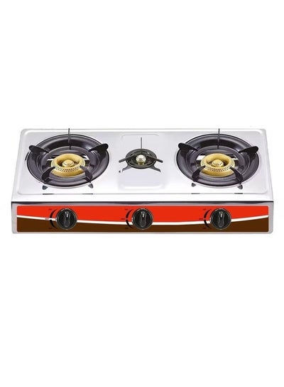 Buy Three Gas Burner Stove | Stainless Steel | Silver | Auto Ignition RE-8009 in Saudi Arabia