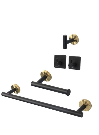 Buy Towel Bar Set, 5 PCS Bathroom Hardware Set Matte Black Stainless Steel Accessories Rack Round Wall Mounted Include Bar+Toilet Paper Holder+3 Robe Hooks (16") in UAE