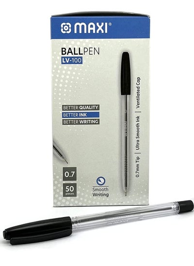 Buy 50-Piece Ball Pen 0.7mm Tip Black Ink in UAE