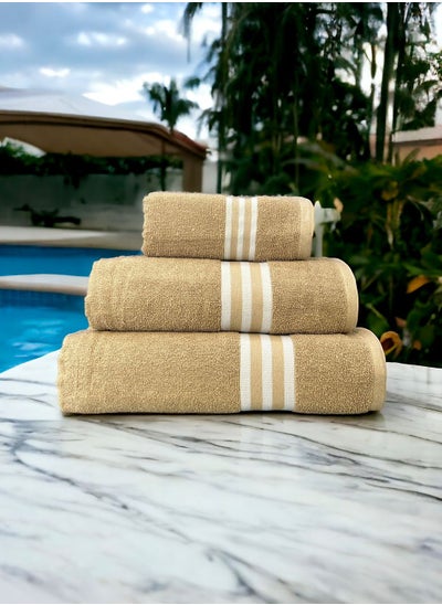 Buy White Rose Premium Quality Bath Towel - Luxuriously Soft, Quick Dry, Max Absorbent Bathroom Towel And Face Towel Set Of 3 - Beige in Saudi Arabia