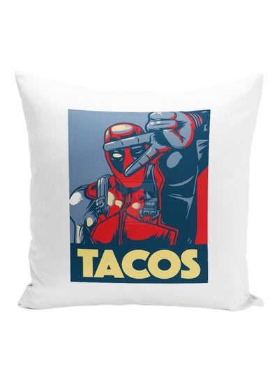 Buy Deadpool Character Printed Decorative Pillow White/Red/Blue 16x16inch in UAE