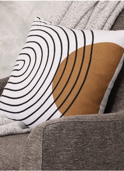 اشتري Mid-Century Filled Cushion, White, Ochre & Black – 45x45 cm في الامارات