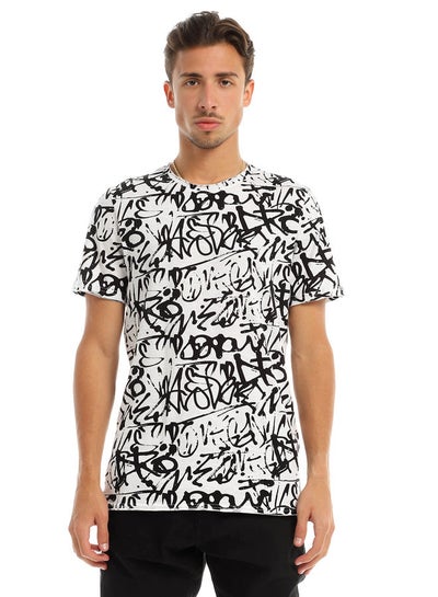 Buy Cool Self Patterned Crew Neck Black & White T-shirt in Egypt