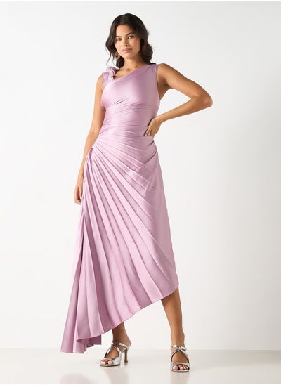 Buy Iconic Pleated Sleeveless Asymmetric Dress with Ruffles in Saudi Arabia