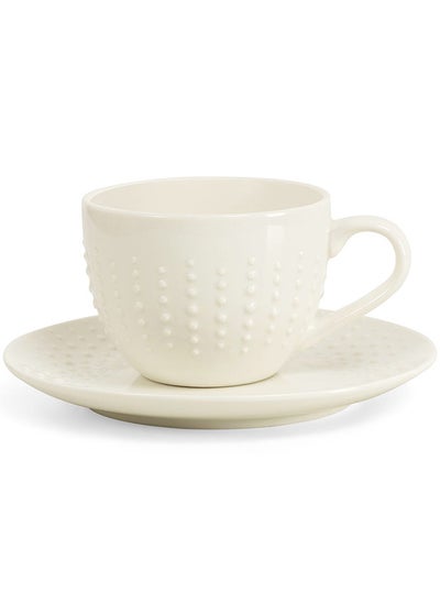 Buy Drops Porcelain Cup & Saucer, White - 250 ml in UAE