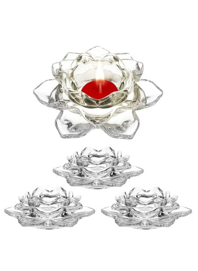 اشتري Lotus Candle Holders Crystal Tealight Candle Holders Decorative Candlestick Stands Glass Candlestick Decor for Home Dinner Wedding Party 4 Pieces في السعودية