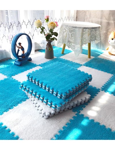 Buy Pack of 10/20 Interlocking Foam Carpet Tiles, 30 x 30 cm Plush Puzzle Foam Floor Mat with Edge for Living Room/Bedroom (10 Pieces Blue + 10 Pieces White) in UAE