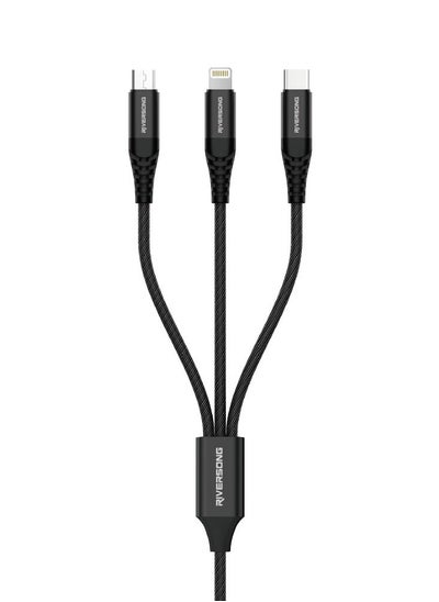 Buy RIVERSONG Type-A To 3In1 (Lightning, Type-C & Micro Usb) Nylon Braided Fast Charging Cable, C58, 1.2M, Black in UAE