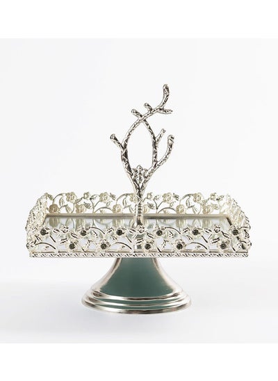 Buy Elmas 1 - Tier Square Platter, Silver - 17x17 cm in UAE