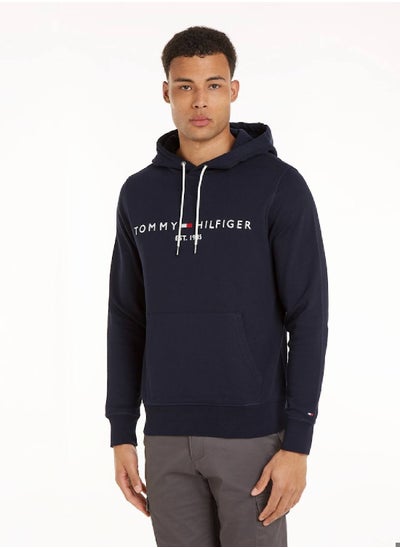 Buy Men's Logo Hoodie, Blue - Cotton in Saudi Arabia