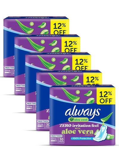 Buy Cool & Dry No Heat Feel Maxi Thick Sanitary Pads with Wings - Aloe Vera Freshness Large 5x30 Pads in UAE