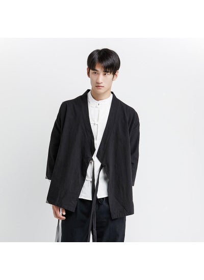 اشتري Mens Loose Hanfu Set Retro Tang Jacket Black one-piece top في الامارات