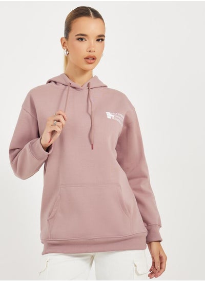 Buy Regular Fit Longline  Slogan Hoodie in Saudi Arabia