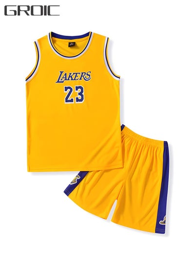 Buy Children's Jersey - NBA Lakers #23 Basketball Jersey, Sportswear Universal Sleeveless T-Shirt Shorts Jersey Set,Sports Suits Top+Shorts Set Kids Tracksuits in Saudi Arabia