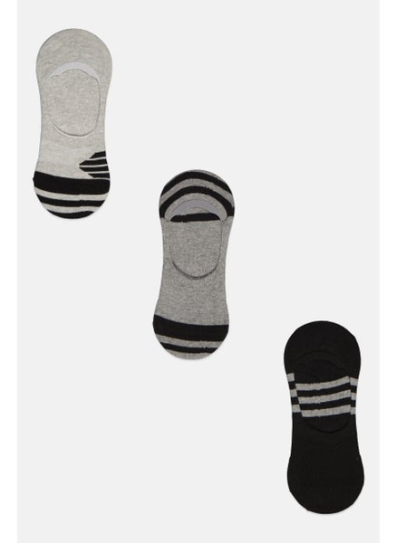 Buy Men 3 Pairs Textured Invisible Socks, Black/Grey in UAE