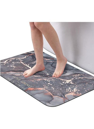 Buy Bath Mat with Highly Absorbent, Non-slip Floor Mat with Non-slip Texture of the Bottom, Comfortable Cushioned Floor Mat with Cotton-like Fabric (black grey) in Saudi Arabia