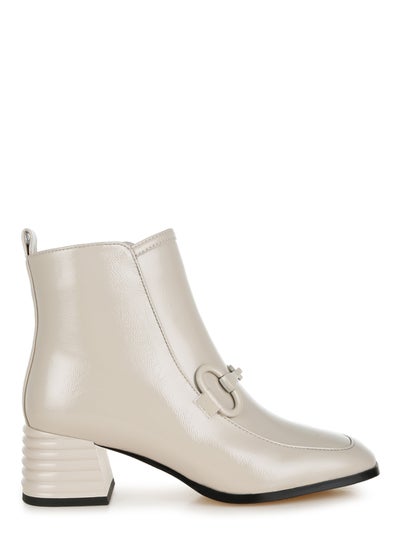 Buy Textured Block Heel Ankle Boots in Beige in UAE