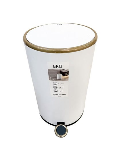 Buy EKO Matt White Steel Round Step Bin 12 Liters in UAE