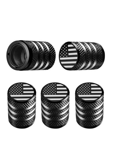 اشتري Tire Valve Stem Cap Cover - (5 Pack) Tire Air Cap Metal with Plastic Liner Corrosion Resistant Leak-Proof American Flag for Car Truck Motorcycle Bike Black في الامارات