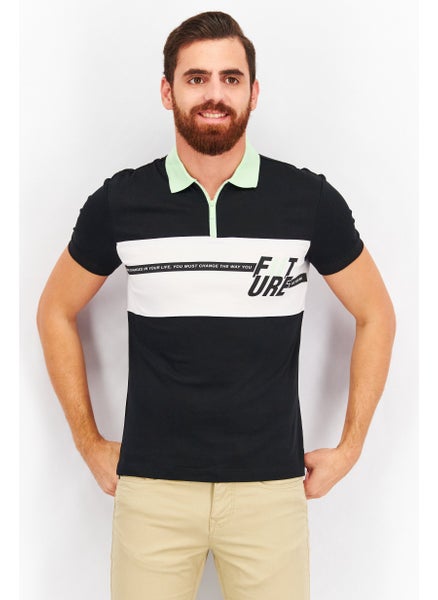 Buy Men Regular Fit Graphic Print Short Sleeves Polo Shirt, Black/White in UAE