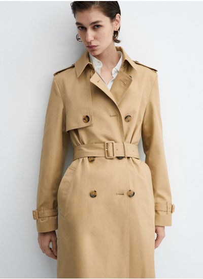 اشتري Belted Button Detail Trench Coat في الامارات