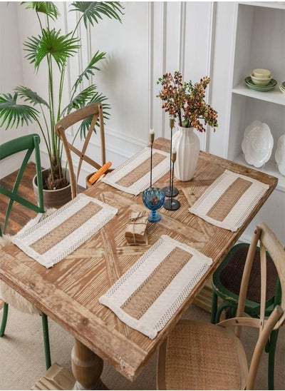 Buy 4 Pieces Cotton Linen Runner Splicing Weave Tassel The Tablecloth 30 x 50 cm in UAE