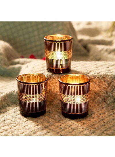 Buy Zoha 3-Piece Tealight Candle Holder Set 9.5x9x9.5 cm in UAE