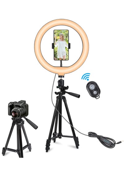Buy 3000.0 mAh 10 Inch Ring Light Tripod Mount  woth remote control Live Broadcast Dual Phone Bracket Multicolour in UAE