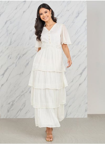 اشتري Lurex Striped Button Detail Layered Tiered Maxi Dress في السعودية