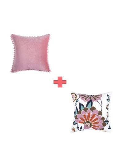 Buy 2-piece embroidered cushion cover (45x45 cm) without filler Pink in Saudi Arabia