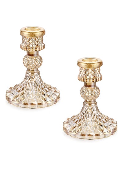 Buy Glass Candle Holder Set of 2, Clear Candlestick Holder and Taper Candle Holder for Wedding Party Table, Anniversary, Dining Room Table, Spring Decor in Saudi Arabia