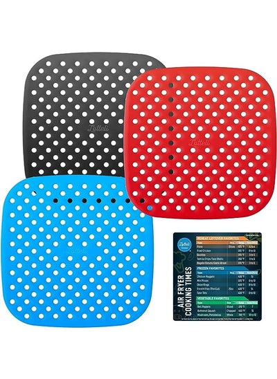 Buy Silicone Air Fryer Liners 3 Pack with Air Fryer Magnetic Cheat Sheet, Easy Clean Air Fryer Accessories, Non Stick, AirFryer Accessory Parchment Paper Replacement - 8.5" Square in UAE