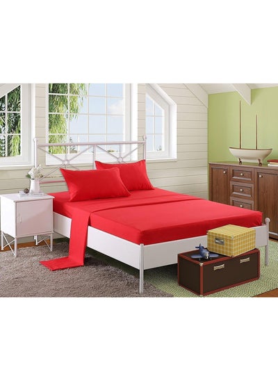 Buy Mixed Solid Fitted Bedsheet 180x200 cm with 2 Pillowcases 50x70 cm - Red in Egypt