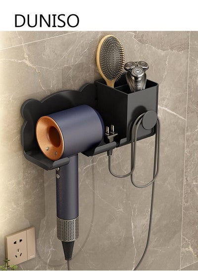 Buy Hair Dryer Holder Wall Mounted Blow Dryer Organizer for Bathroom Multi-functional Hair Dryer Rack Black in Saudi Arabia