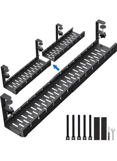 Buy Under Desk Cable Management Tray, 55CM Retractable Cable Organizer with Clamp Mount System,No Drill Sturdy Metal Cable Tray Basket for Home Office Kitchens in Saudi Arabia