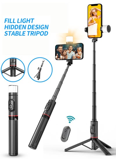 اشتري 41 Inch Selfie Stick Phone Tripod with Wireless Remote Extendable Tripod Stand 360 Rotation with 2 LED Fill Light Compatible with iPhone 15 14 pro Android Samsung Smartphone في الامارات