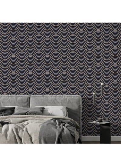 Buy Oriental Waves Blue Japanese Fabric Wallpaper Covers An Area ​​Up To 4.2Mx3M With Adhesive And Smoothing Tool in Egypt