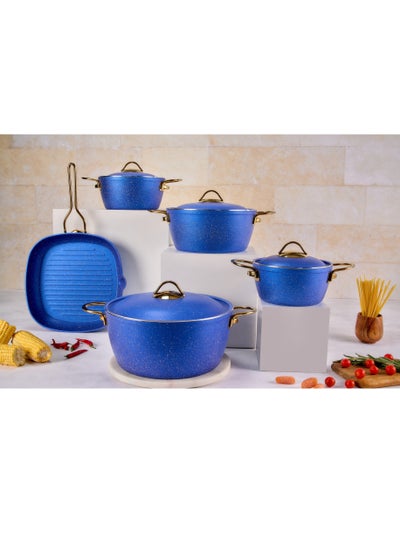 Buy Vision Set of 14 pots 18.20.24.28 + grill 28 + distribution set of 5 pieces blue in Egypt