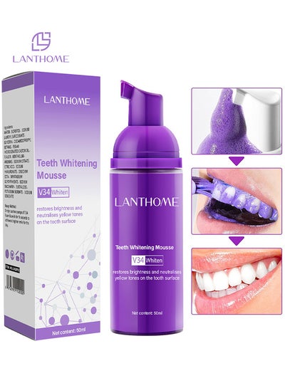 Buy Purple Teeth Whitening Mousse, Dental Color Corrector Foam, Yellow Stain Removal for Teeth, Purple Toothpaste for Teeth Whitening, Teeth Whitening Kit for Sensitive Teeth 50ML in UAE