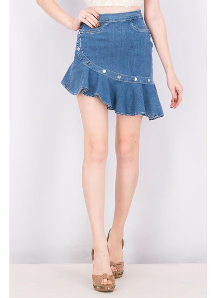 اشتري Women Regular Fit Ruffle Hem Denim Skirt, Blue في السعودية