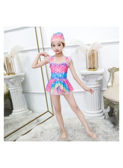 Buy Cute Little Princess Children's Western-Style One-Piece Mermaid Swimsuit Quick-Dry Bathing Suit Beach Swimwear For Girls With Swimming Cap in UAE