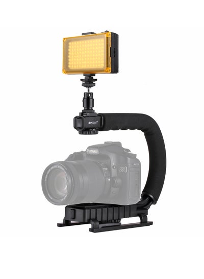 اشتري U/C Shape Portable Handheld Camera Stabilizer with LED Studio Light,1/4 inch Gimbal and Phone Clamp for SLR Camera Gopro Phone في السعودية