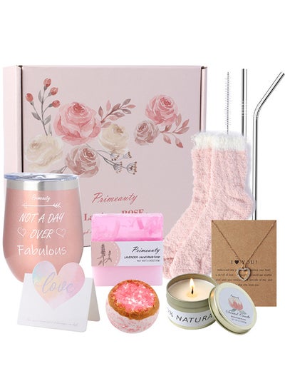 Buy Rose Spa Gifts Bath Set Home Relaxing Spa Kit for Women Includes Bath Bombs Handmade Soap Stainless Cup with Straws Scented Candle Socks Necklace Mothers Day Birthday Wedding Party Favors Girls Gift in Saudi Arabia