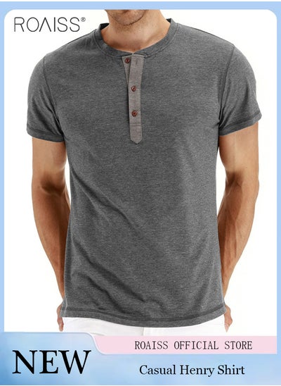 اشتري Fashionable Casual Versatile Henley Shirt Men'S Daily Commuting Sports Fitness Breathable Short-Sleeved Pullover في السعودية