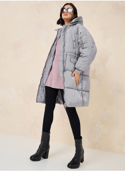 Buy Oversized Knee Length Hooded Padded Coat in Saudi Arabia