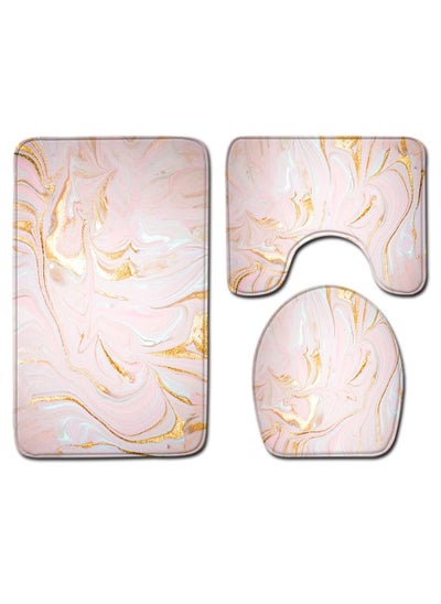 Buy 3-Piece Marble Pattern Bath Mat Accessory Set in UAE