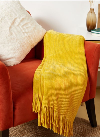 Buy Yellow Soft Chenille Tassel Blanket 170X130Cm in UAE